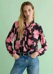 J. Crew Tie-neck long-sleeve top in midnight rose