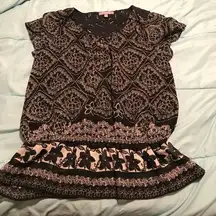 NY Collection Brocade and Floral Peplum Blouse