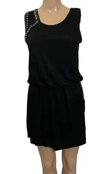 $590 La Perla IT 42 US 6 Dress Mini Black Studs Stretch Knit Jersey Drop Waist