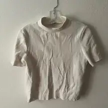 Zara White Basic Mock Neck Corduroy Tee T-shirt