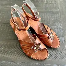 Brown Slingback Leather Heeled Sandals Size 39 / 8.5