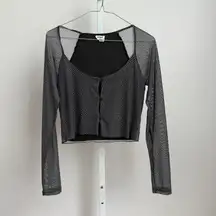 Cotton On‎ Y2K baby Tee cropped Mesh Button Up Crop Top Gray size M