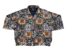 Vintage 90s EVR Rousso Silk Safari Animal Print Checkered Cheetah Zip Up Jacket