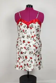 Kathy Ireland Intimates Vintage Slip Nightgown Camisole Cream Red Roses Print M