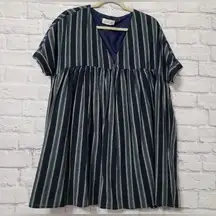 Listicle Sunkissed Babydoll Dress Navy ,Green Stripe Large NWOT