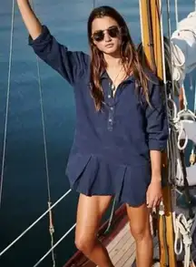 NWOT Free People X Free- Est Checkin' Mini Dress  / Tunic Top Blue  Oversize