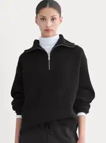 Everlane The Half-Zip Sweater in Luxe Merino in Black, Size Medium