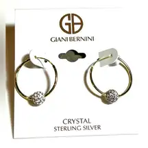 NEW Giani Bernini HOOP EARRINGS 1" Pave Crystal CZ Ball 18k Gold Over Silver