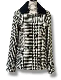 Anthropologie Splendid Black White Houndstooth Faux Fur Collar Coat Size M