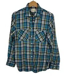 Ralph Lauren Denim & Supply Womens Utility Blue Yellow Plaid Button Down Shirt L