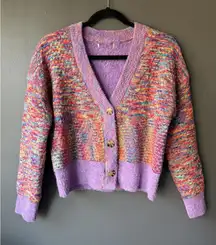 Multicolor Knit Button-Up Cardigan Sweater