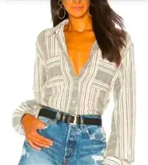 Jen’s pirate booty Gaya Blouse in White Black Stripe cotton fall casual revolve