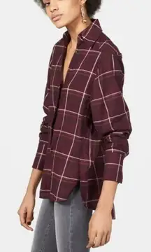 PAIGE Joss Oversized Plaid long sleeve button up shirt maroon women’s size large