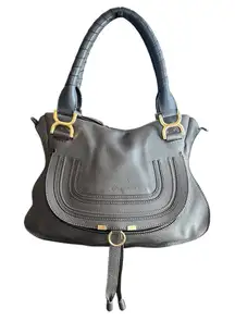 Chloe Marcie Bag Medium Size Cashmere Gray Leather Top Handle Handbag Purse