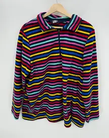 Land's End Fleece Quarter Zip Pullover Women 1X Rainbow Striped Light Pride