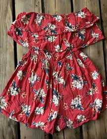 Hollister XS Romper Pink/Red White Flowers Stretchy