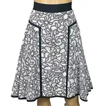 ZAC POSEN RARE black white pleated A-line skirt grosgrain trim Size 10 EUC