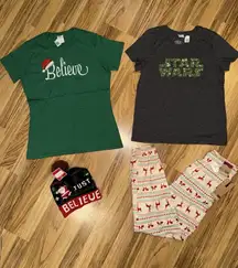 Star Wars Believe NEW Christmas Women's Medium‎ M Pajama Pants T-shirts Hat