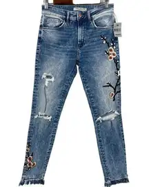 Mavi Jeans Womens Size 27 Tess High Rise Super Skinny Crop Embroidered Bohemian