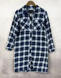 Womens Blue Plaid Flannel Shirt Dress Size S/M Grunge Woodsy Outdoor Lodge Cozy