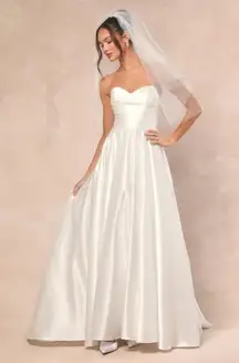 NWT Lulus Khalida White Satin Pleated Strapless Gown Wedding Bridal Dress Sz XS