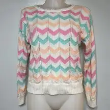 Jolie Women's Pastel Spring Easter Chevron Cropped Sweater Size S