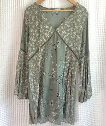 Love Fire Olive Green Hummingbird Swing Dress S