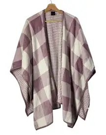 Cuddl Duds Lilac Purple & White Square Plaid Plush Reversible Poncho Sweater L