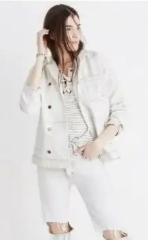 NWT  SUPER CUTE ! Madewell x Where I Was From Women's White JEAN Jacket M‎