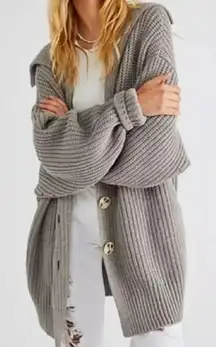 Free People Cardigan Sweater Chunky Knit Button Front Oversized Gray S