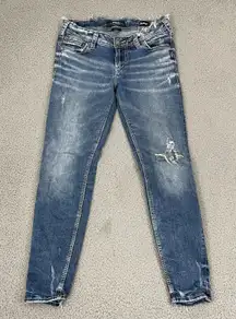 Silver Jeans Suki Mid Super Skinny Women 30 Medium Wash Stretch Distressed Denim
