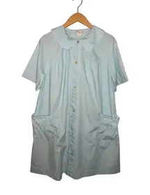 Vintage Komar House Coat Dress Duster Robe Women’s Size Medium Blue Lace Button