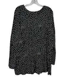 Woman Within Size 22/24 Long Sleeve Top Black White Polka Dot Cotton