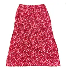 Organic by John Patrick red and white leaf print maxi slit skirt size 8