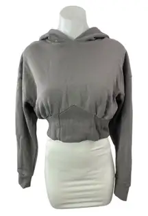 Forever 21 Women's Gray Hoodie Hooded Long Sleeve Cropped Sweatshirt Top Size L