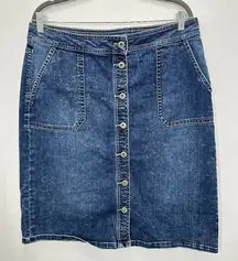 Denim Jean Skirt Retro Y2K Style Button Front Midi‎ Length Liz Claiborne Size 12