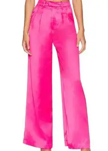 Lovers + Friends Satin Wide Leg Pant Barbie Pink XS Andie Trouser High Rise NEW