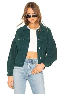 Superdown Revolve Gia Corduroy Jacket Large Forest Green Utility Button‎ Up Fall