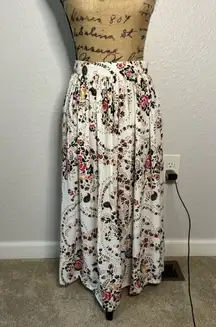 Steele sz M White Oriental Floral Maxi High Waist Skirt Boho Femme Retro Flowy