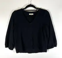 Madewell‎ Womens Sweater Small Black Pullover Long Sleeve Cotton V-Neck
