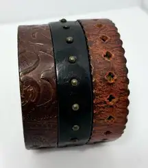 DIESEL‎ Vintage Brown Embossed Leather and metal  bracelet, one size-fits most