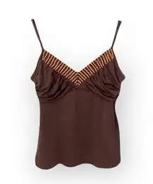 BCBGMaxAzria ✿ Silk Blend Sequin Wood Bead Spaghetti Strap Cami Top ✿ Brown ✿ M