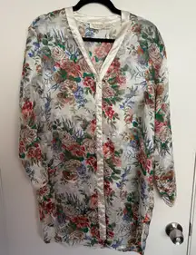 Victoria’s Secret Floral Satin Kimono Robe Nightgown Med/Large Vintage Buttons