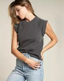 Rowan Estelle Cap Sleeve Raglan Terry Sweatshirt Gray Muscle Tee Top Faded Small