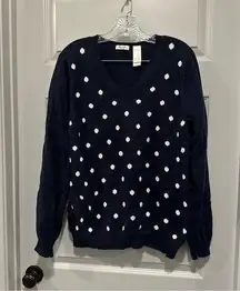 Liz & Co Navy Polka Dot Print V Neck Pullover Sweater size 1X