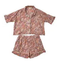 Papinelle Colorful Floral Pajama Set Short Sleeve Shorts Boxy Pink size Medium