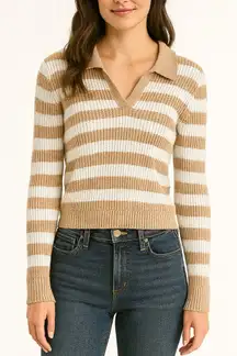 American Eagle Size XL Tan and White Collared Pullover Sweater Top
