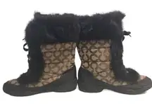 COACH Jeannie Signature Fur Lined Boots Size 7B Mid Calf Brown & Black Size 7B