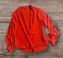 Vince Camuto Red Wrap Blouse with Long Sleeves  size L summer spring