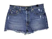 Levi's Women's 29 501 Original Fit High Rise Women's Shorts Cut Off Denim Blue